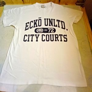 Ecko Unltd. Men's White Classic Tee/City Courts-Size Medium